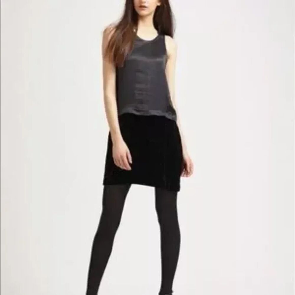 Theory Sz 10 Shamia C Silk Crushed Velvet Scoop Neck Black Sleeveless Dress